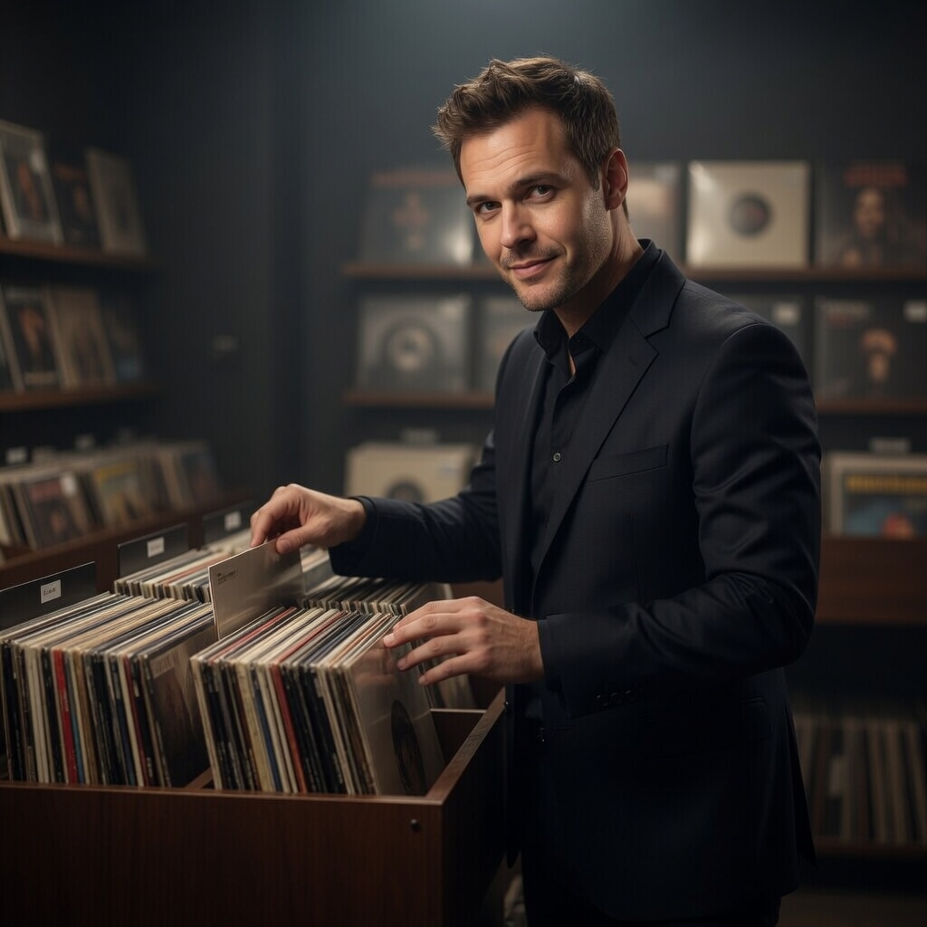 Jett Groove browsing vinyl records